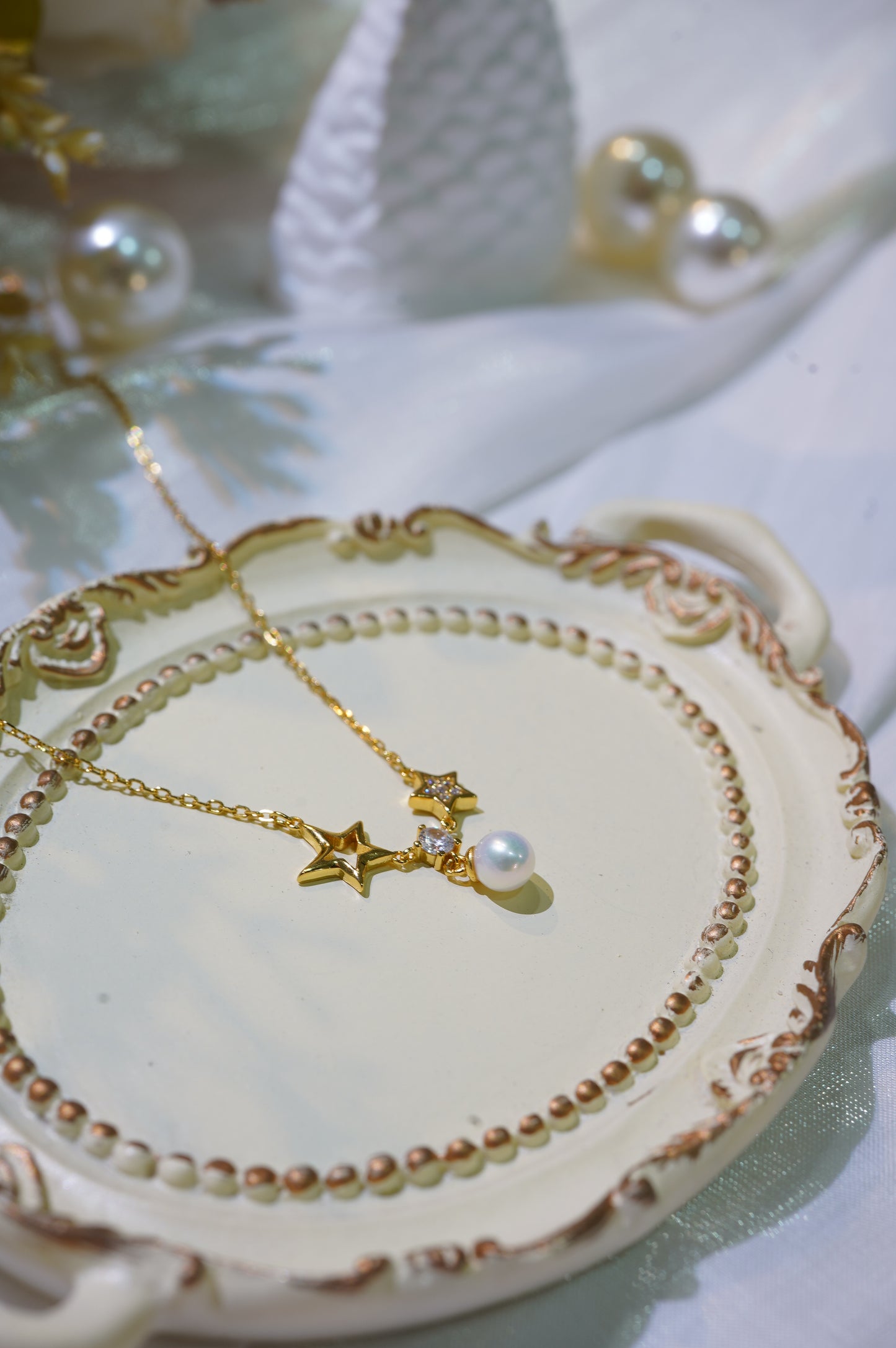 Two Stars Diamond Freshwater Pearl Necklace