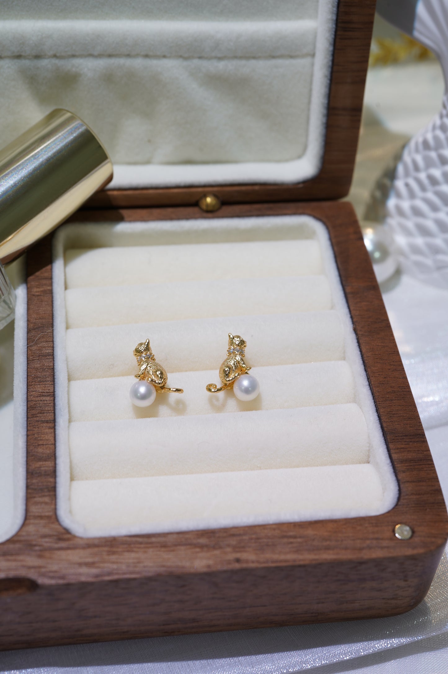 Mini Craft Cat Freshwater Pearl Earrings