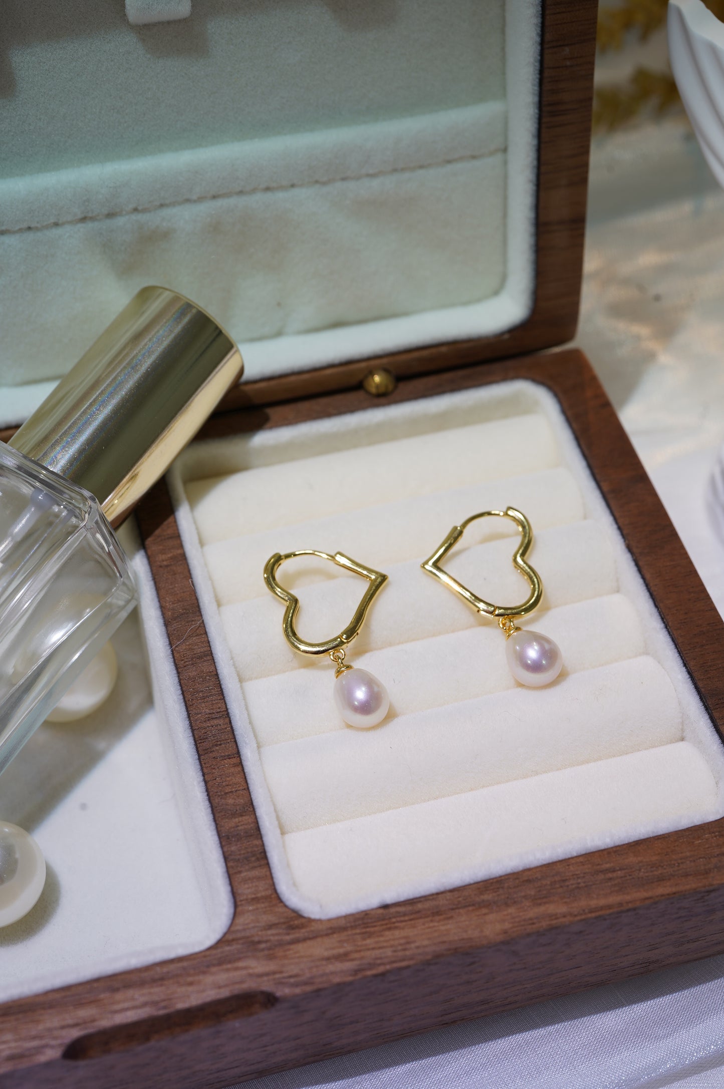 Heart Rice Freshwater Pearl Hoop Earrings