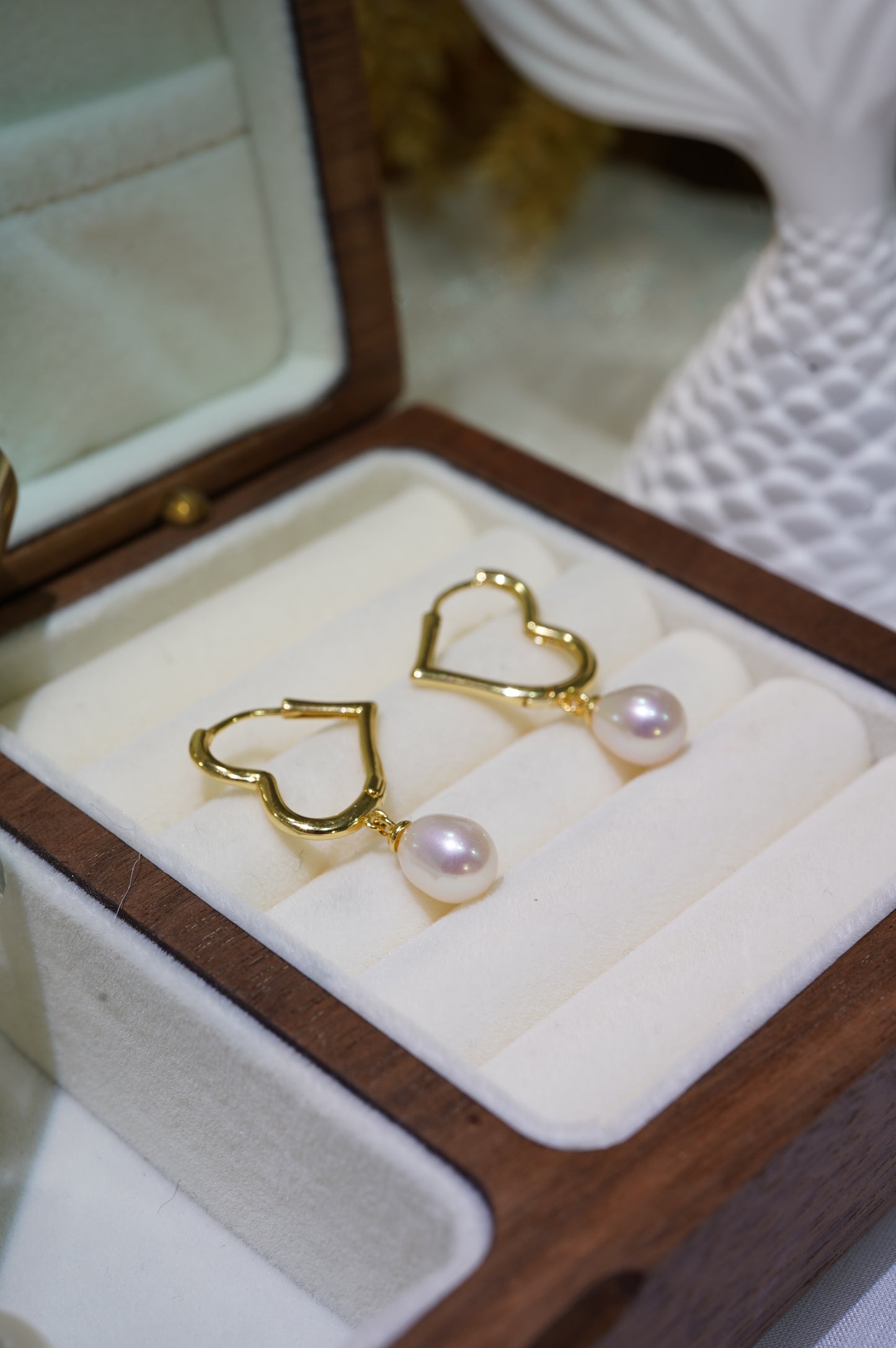 Heart Rice Freshwater Pearl Hoop Earrings