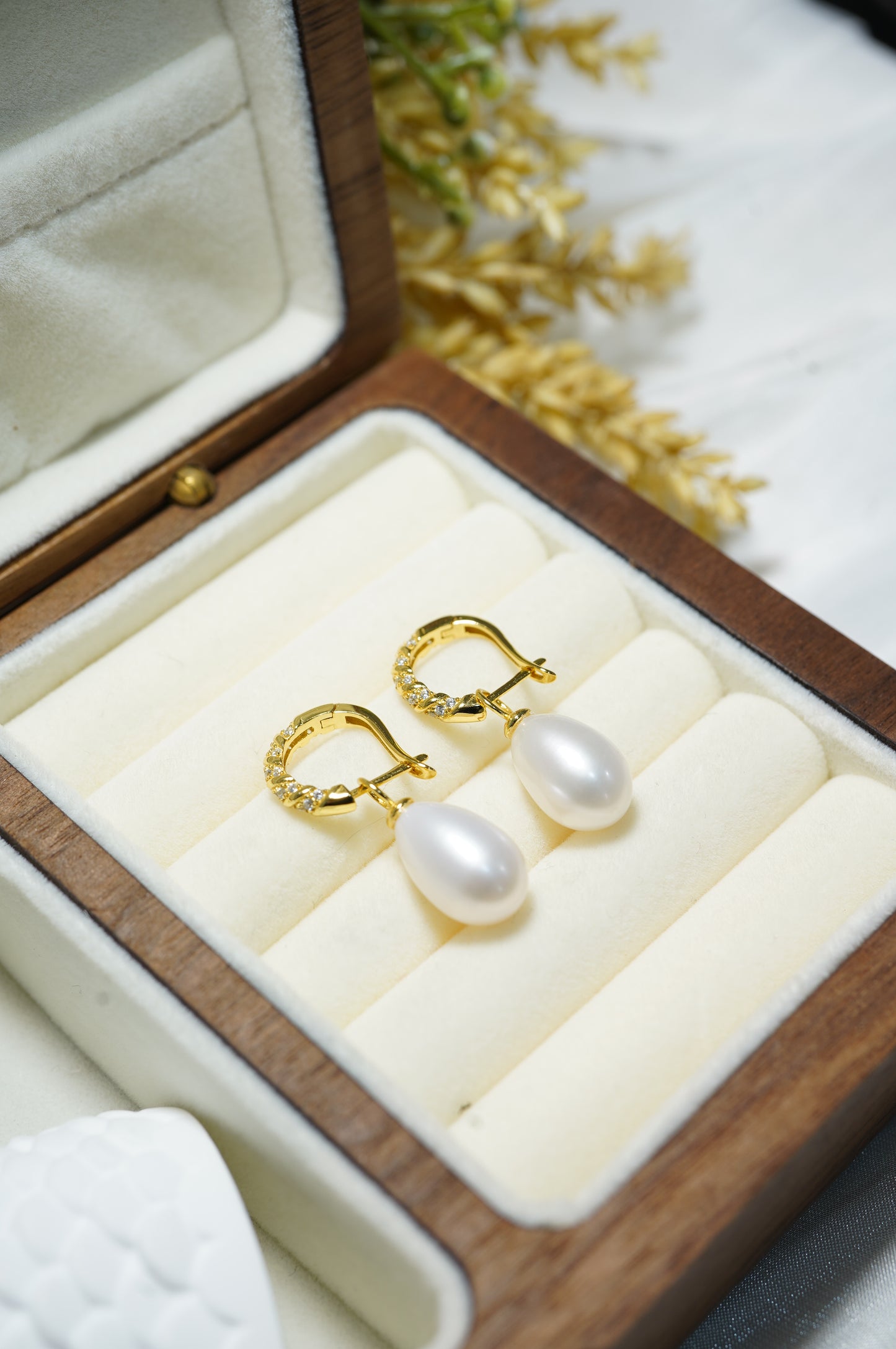 'Zircon Drop' Freshwater Pearl Earrings