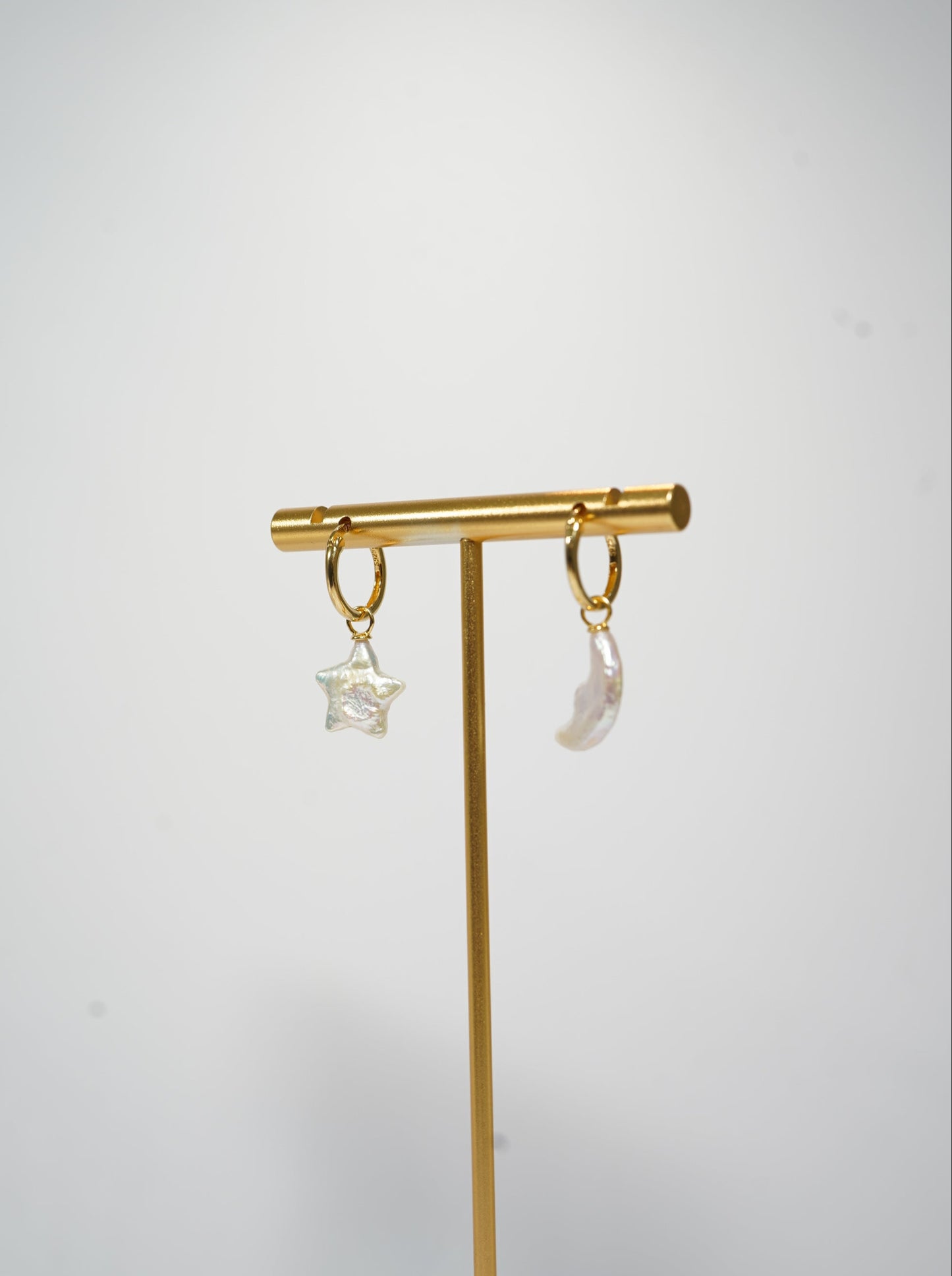 Moon & Star Hoop Freshwater Pearl Earrings