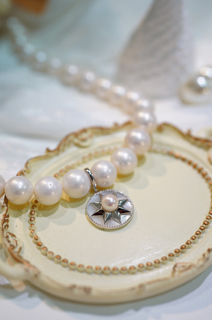 "Gentlemen" Freshwater Pearl Full Strand Necklace (Shield)