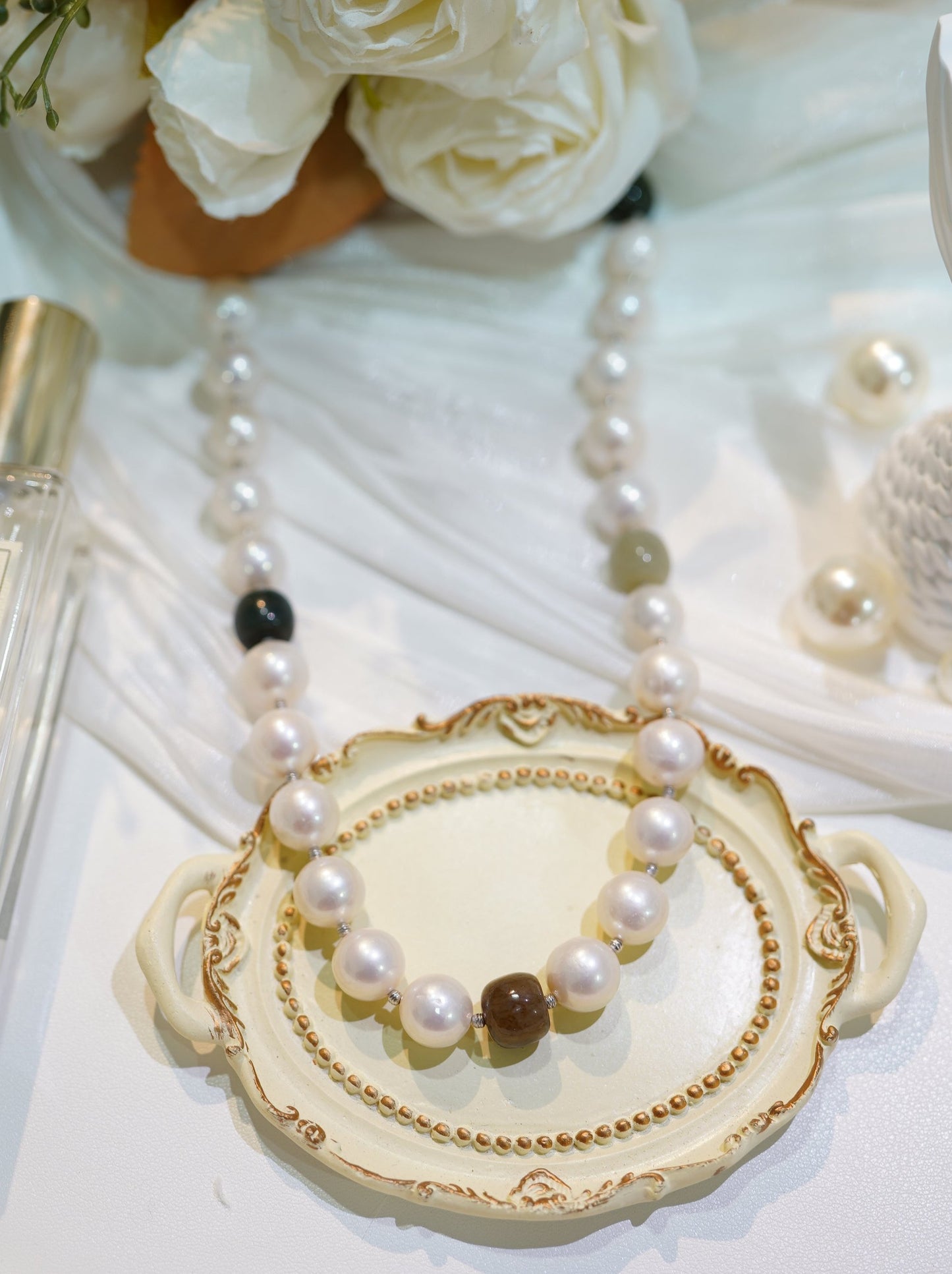 "Gentlemen" Freshwater Pearl Full Strand Necklace (Jade)