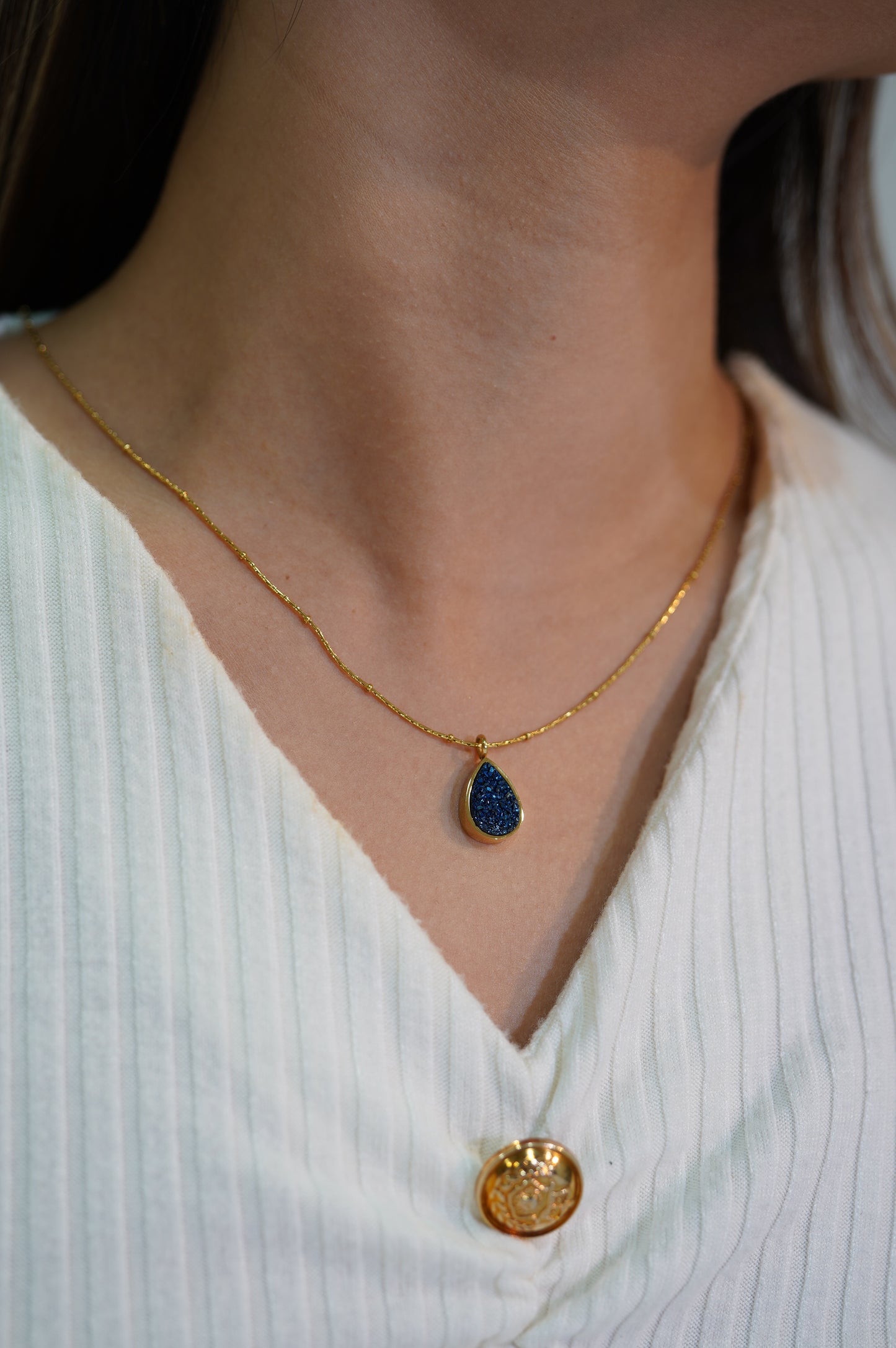 Diamond Blue Drop Necklace