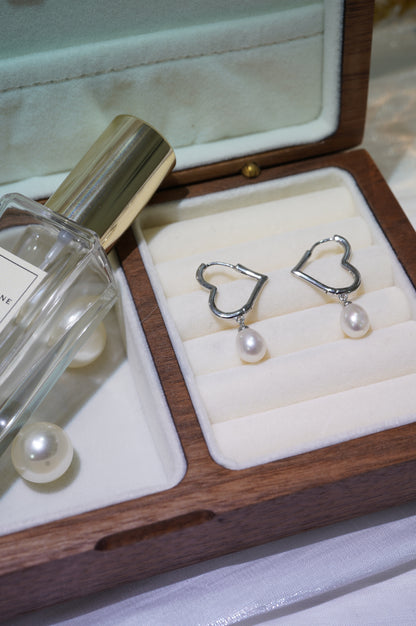 Heart Rice Freshwater Pearl Hoop Earrings