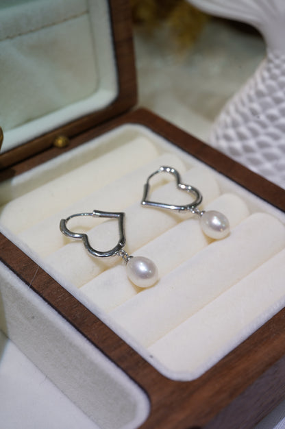 Heart Rice Freshwater Pearl Hoop Earrings