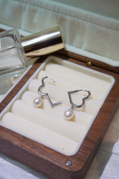 Heart Rice Freshwater Pearl Hoop Earrings