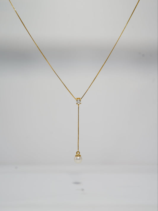 Zircon Y-shaped Round Freshwater Pearl Necklace
