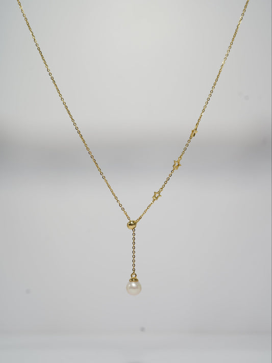 Twinkle Stars Y-shaped Adjustable Round Freshwater Pearl Necklace
