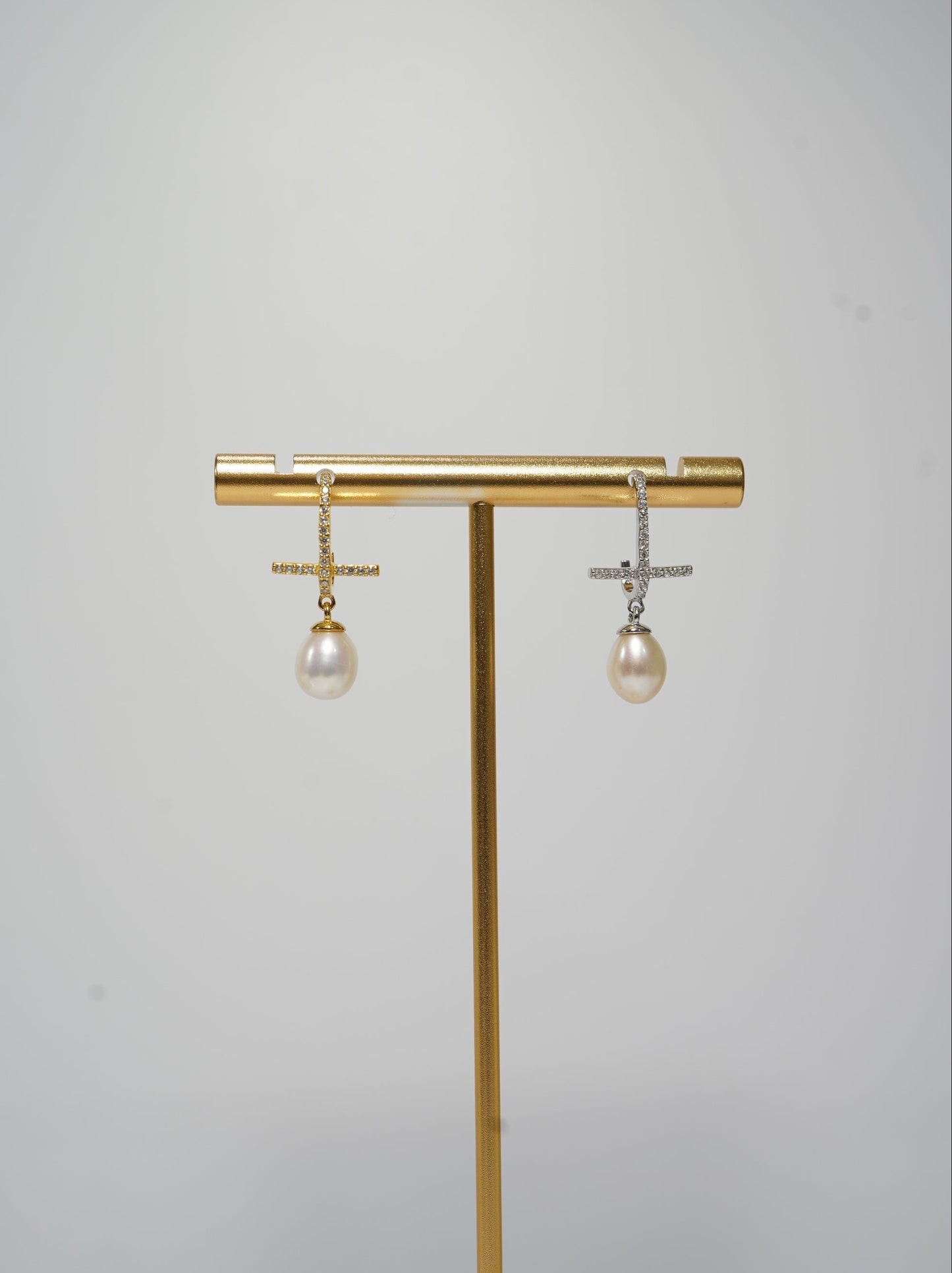 Cross Diamond Freshwater Pearl Earrings