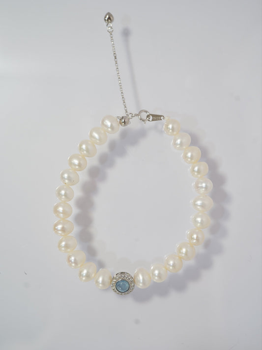 Diamonds Aquamarine Freshwater Pearl Bracelet