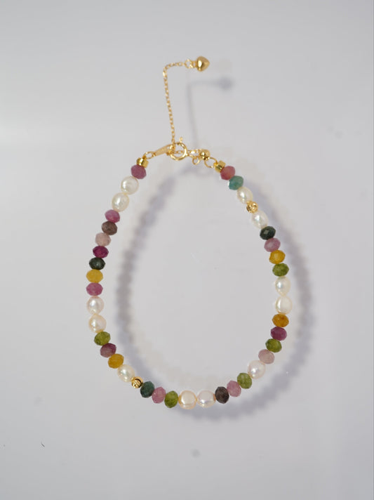 Pink Tourmaline Baby Freshwater Pearls Bracelet