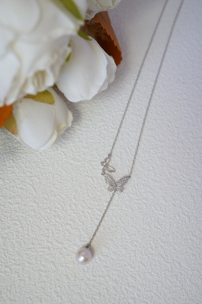 Butterfly In The Sky Round Freshwater Pearl Y-shaped Necklace