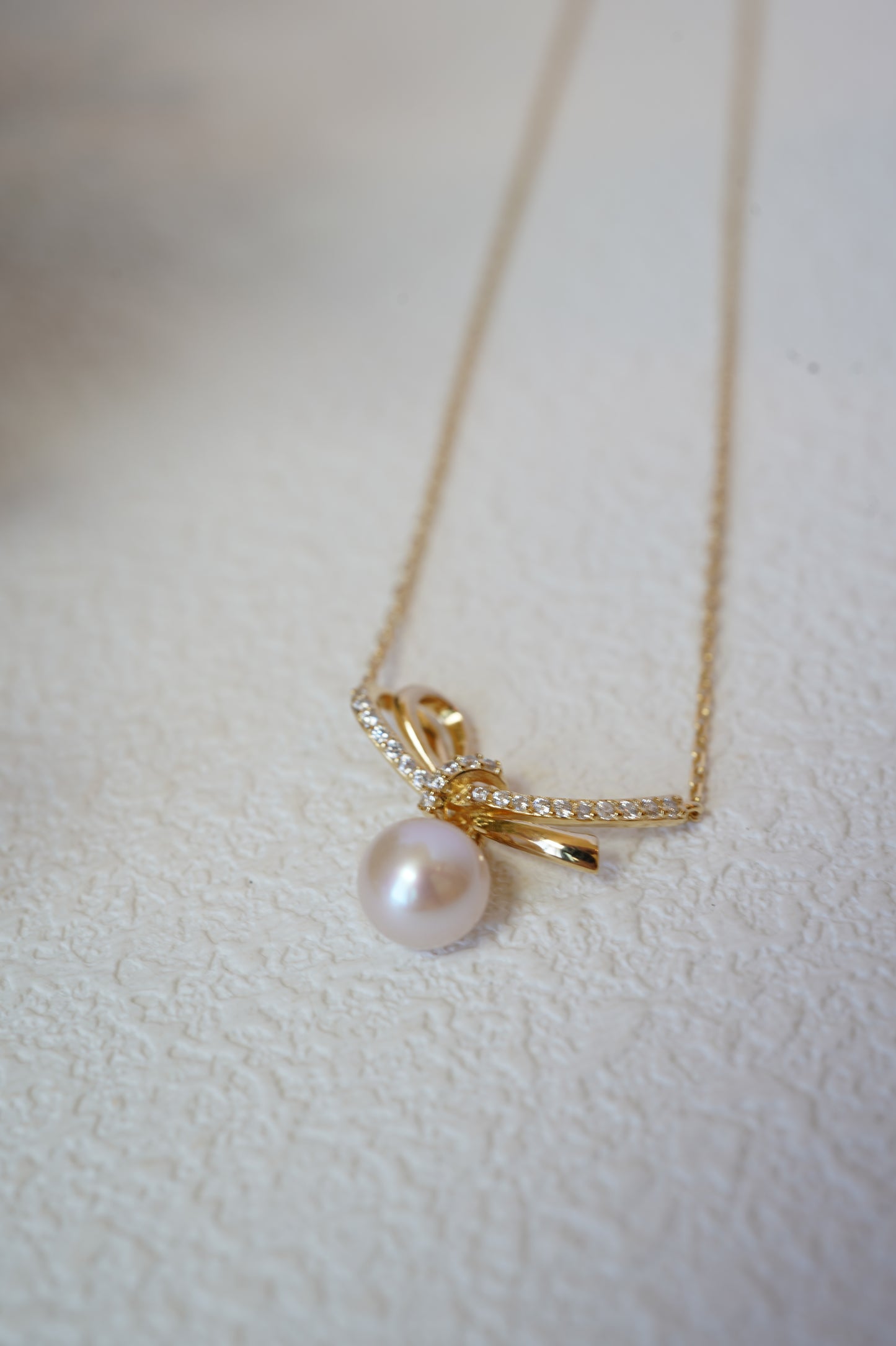 Surprise Half Bow Round Freshwater Pearl Necklace