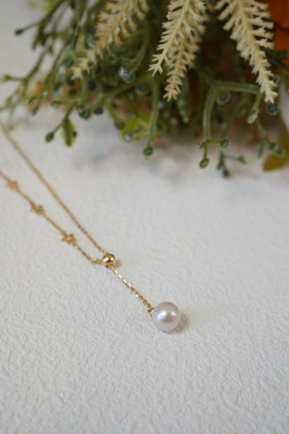 Twinkle Stars Y-shaped Adjustable Round Freshwater Pearl Necklace