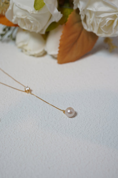 Zircon Y-shaped Round Freshwater Pearl Necklace