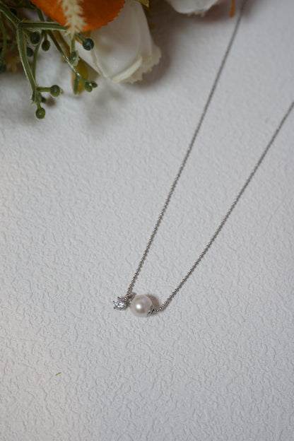 Cutest Zircon Round Freshwater Pearl Necklace