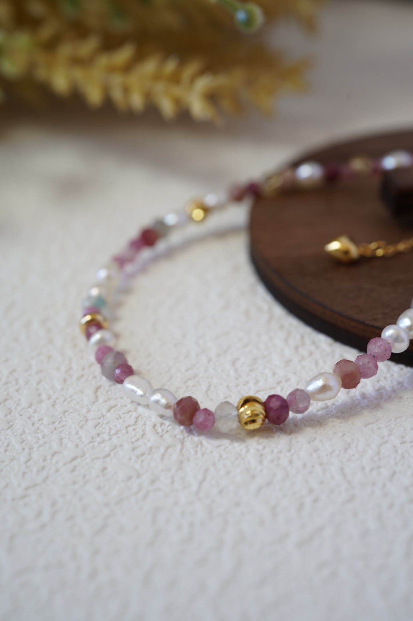 Pink Tourmaline Baby Freshwater Pearls Bracelet
