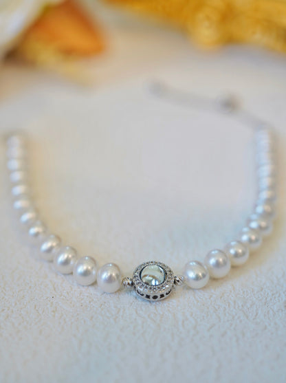Diamonds Aquamarine Freshwater Pearl Bracelet