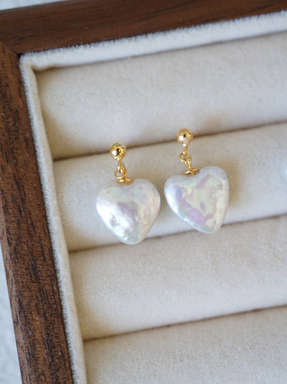 Heart Drop Freshwater Pearl Earrings