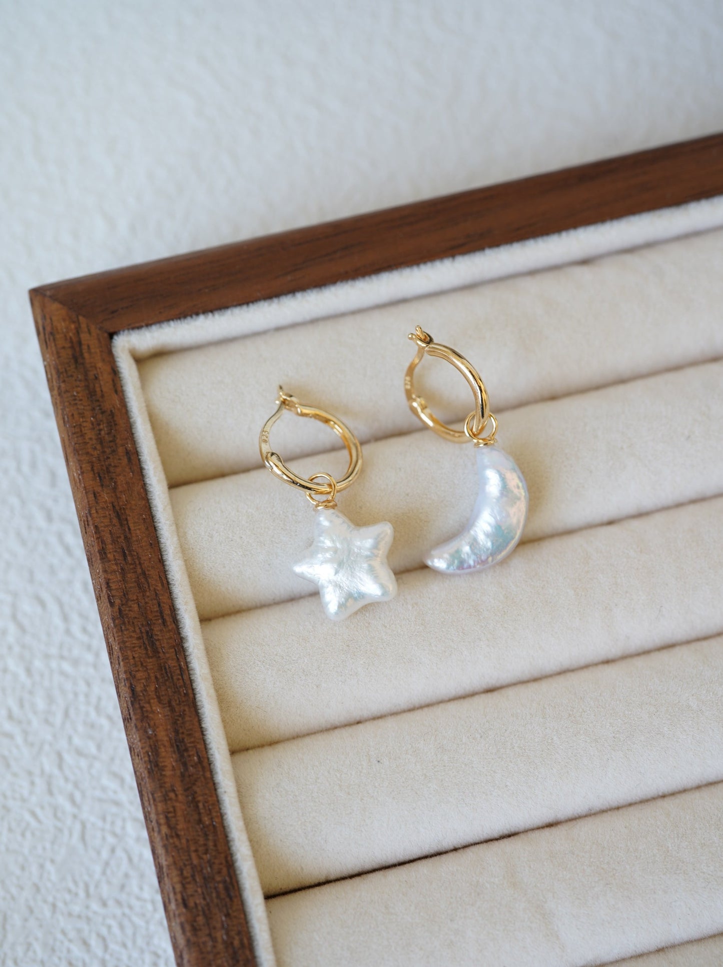 Moon & Star Hoop Freshwater Pearl Earrings