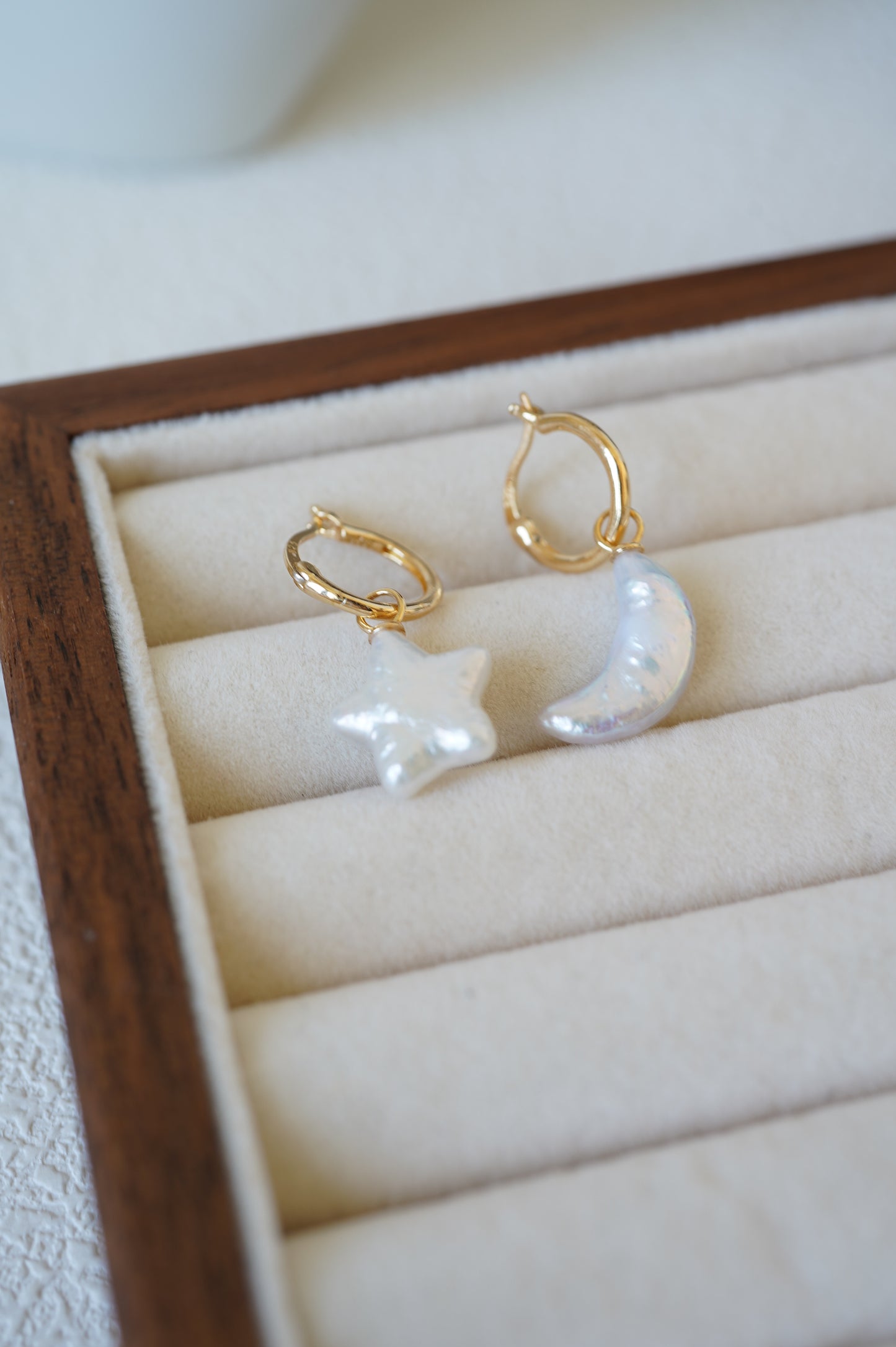 Moon & Star Hoop Freshwater Pearl Earrings