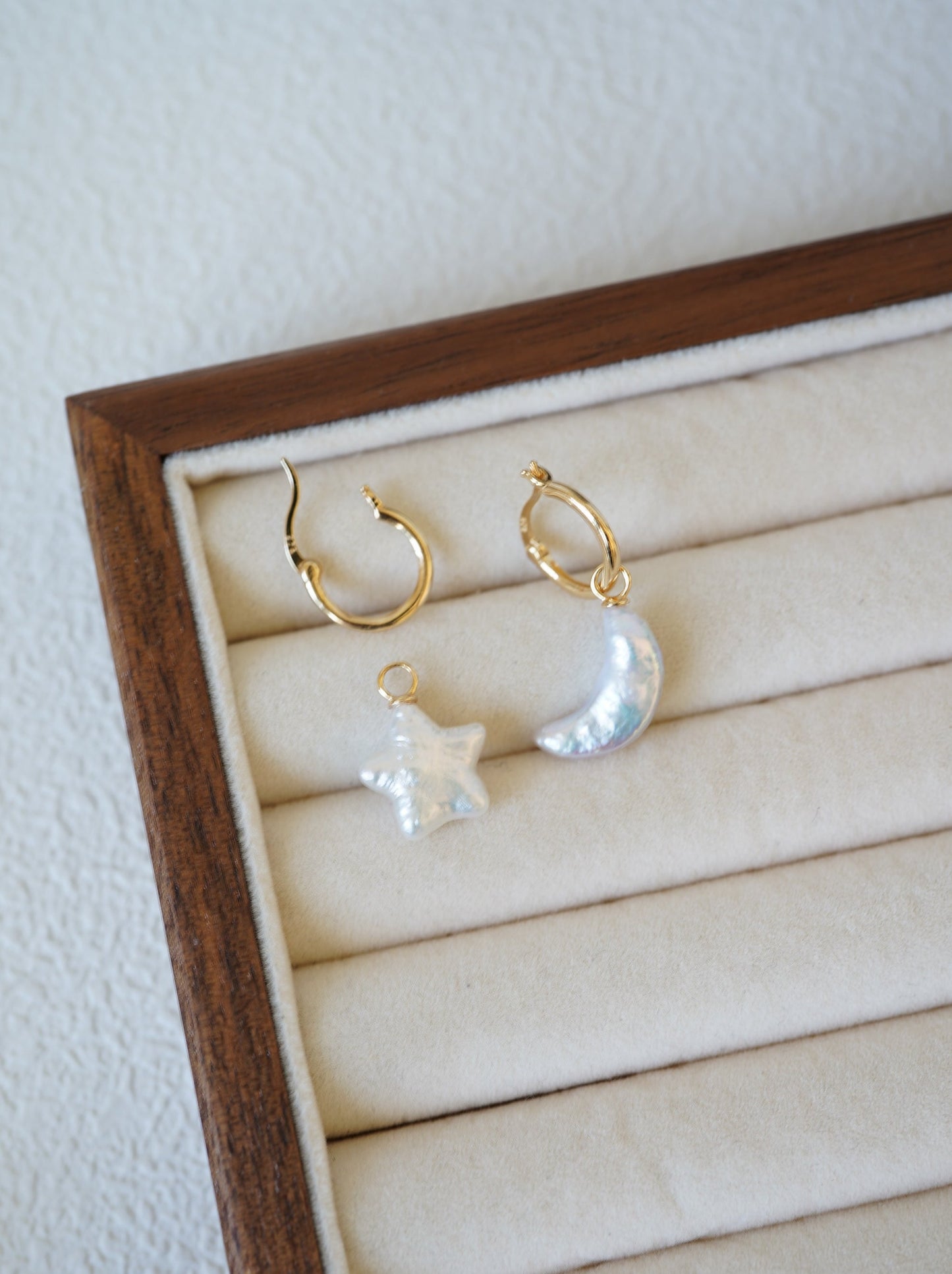 Moon & Star Hoop Freshwater Pearl Earrings