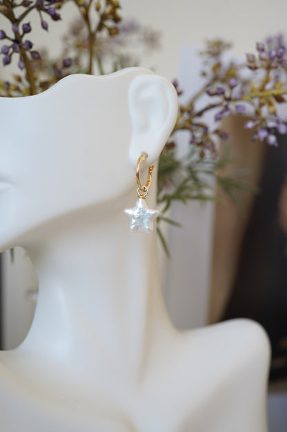 Moon & Star Hoop Freshwater Pearl Earrings