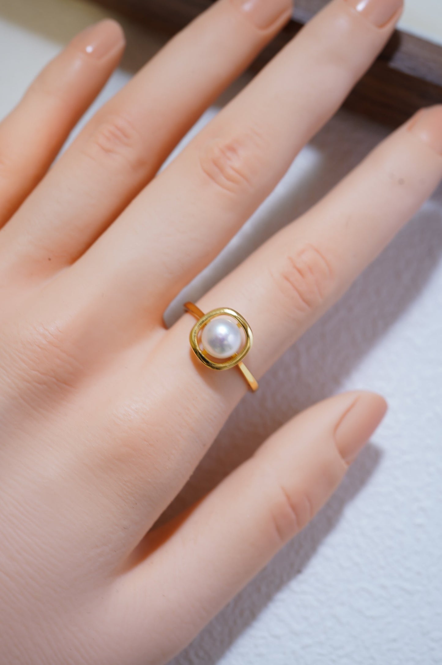 ‘Square' Bun Freshwater Pearl Ring