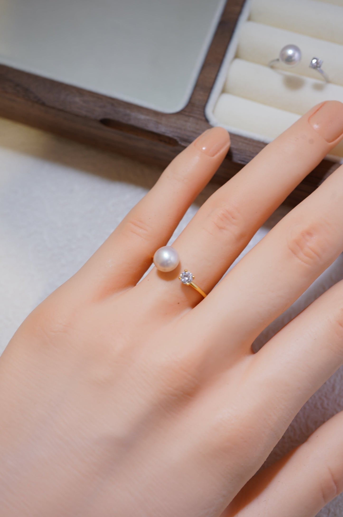 ‘Diamond' Bun Freshwater Pearl Ring