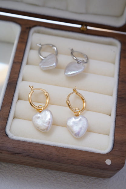 'Hoop Hearts' Freshwater Pearl Earrings