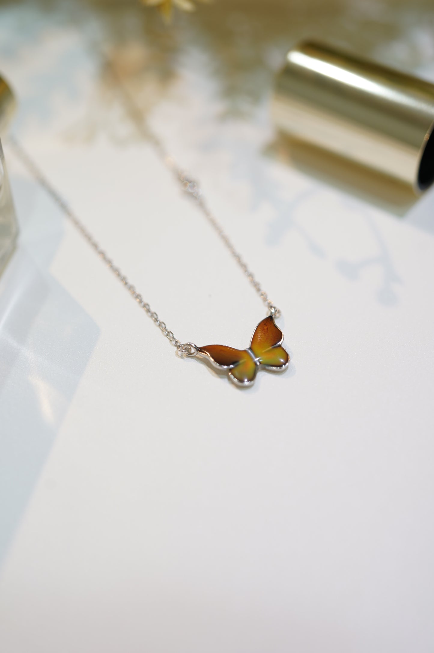 Black Discolored Butterfly Necklace